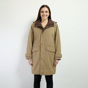 London Fog Trench Coat Medium Detachable Hood Fully Lined Classic Tan